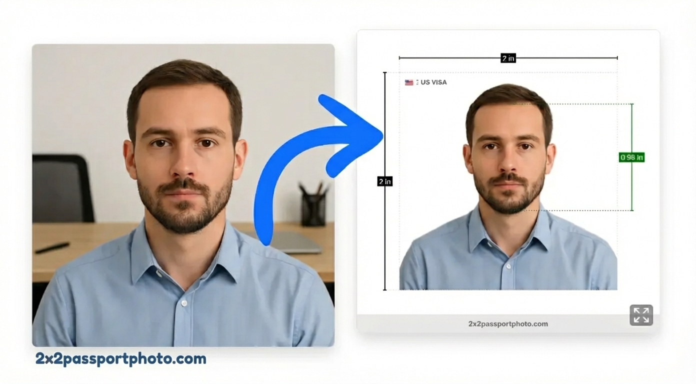 2x2 inch passport photo example showing correct dimensions for printing